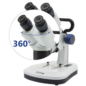 Microscope stéréoscopique Optika SFX-51, bino, fixe sur statif lourd, 20x, 40x, tête rotative