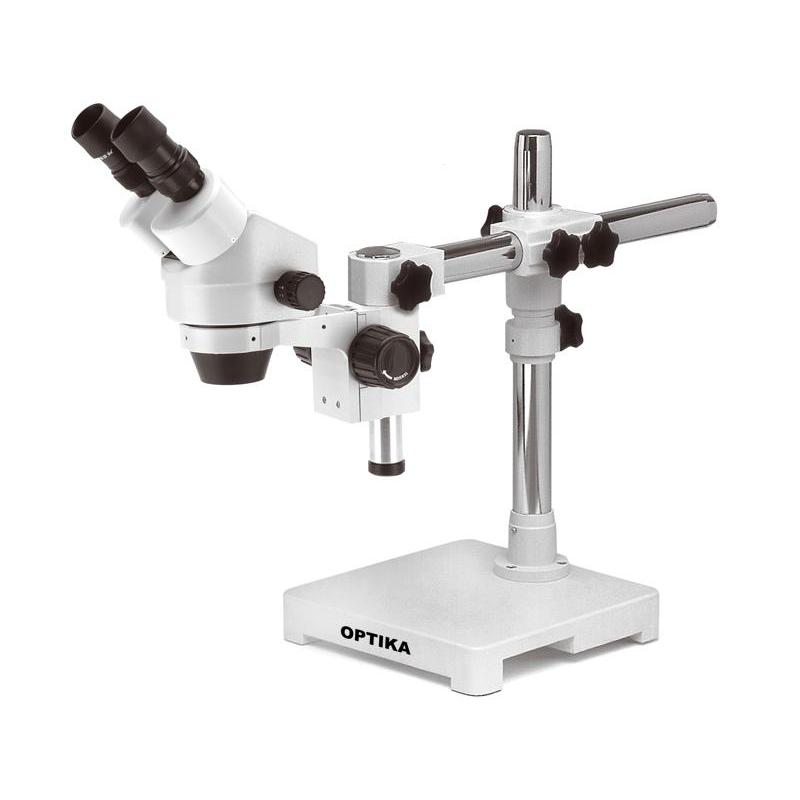 Microscope stéréo zoom Optika SZM-3,  binoculaire, 7x-45x, statif avec bras déporté, sans éclairage