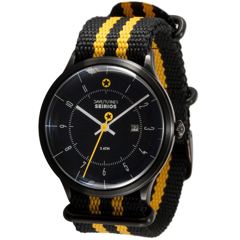 Horloge DayeTurner Montre homme analogique SEIRIOS noire - nylon noir/jaune