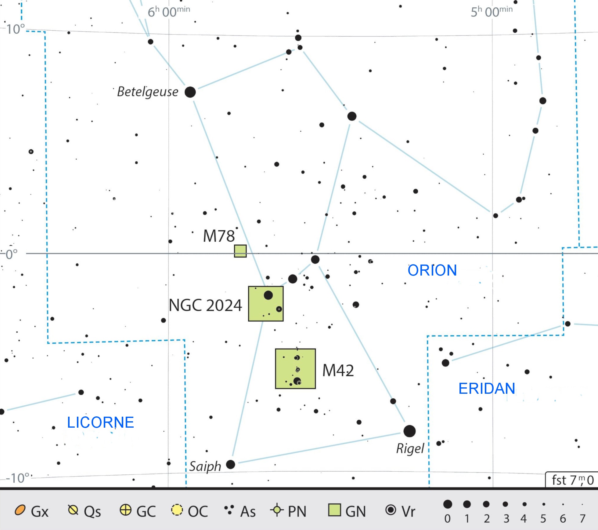 Carte générale de la constellation d’Orion, avec conseils pour son observation. J. Scholten