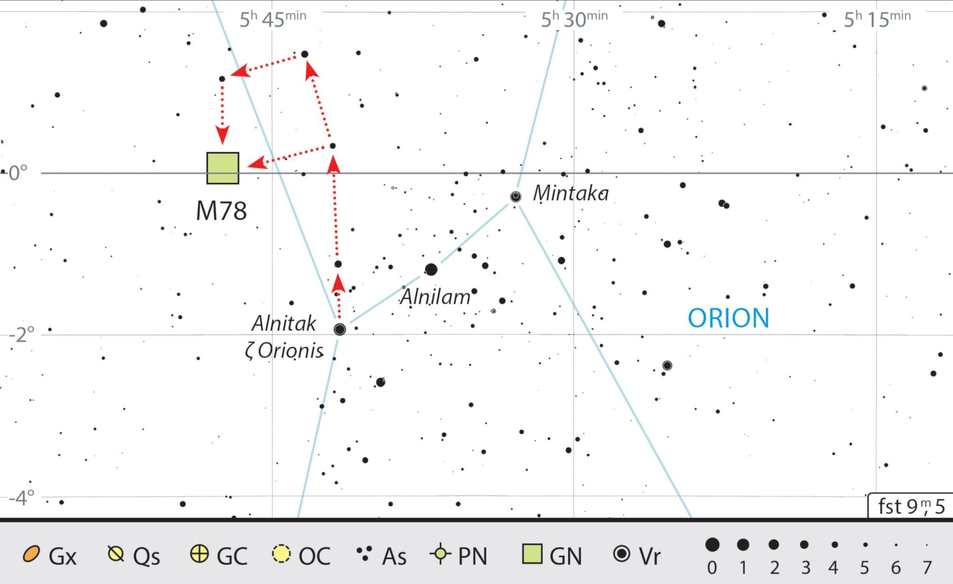 Carte de recherche pour M 78 dans la constellation d’Orion. J. Scholten