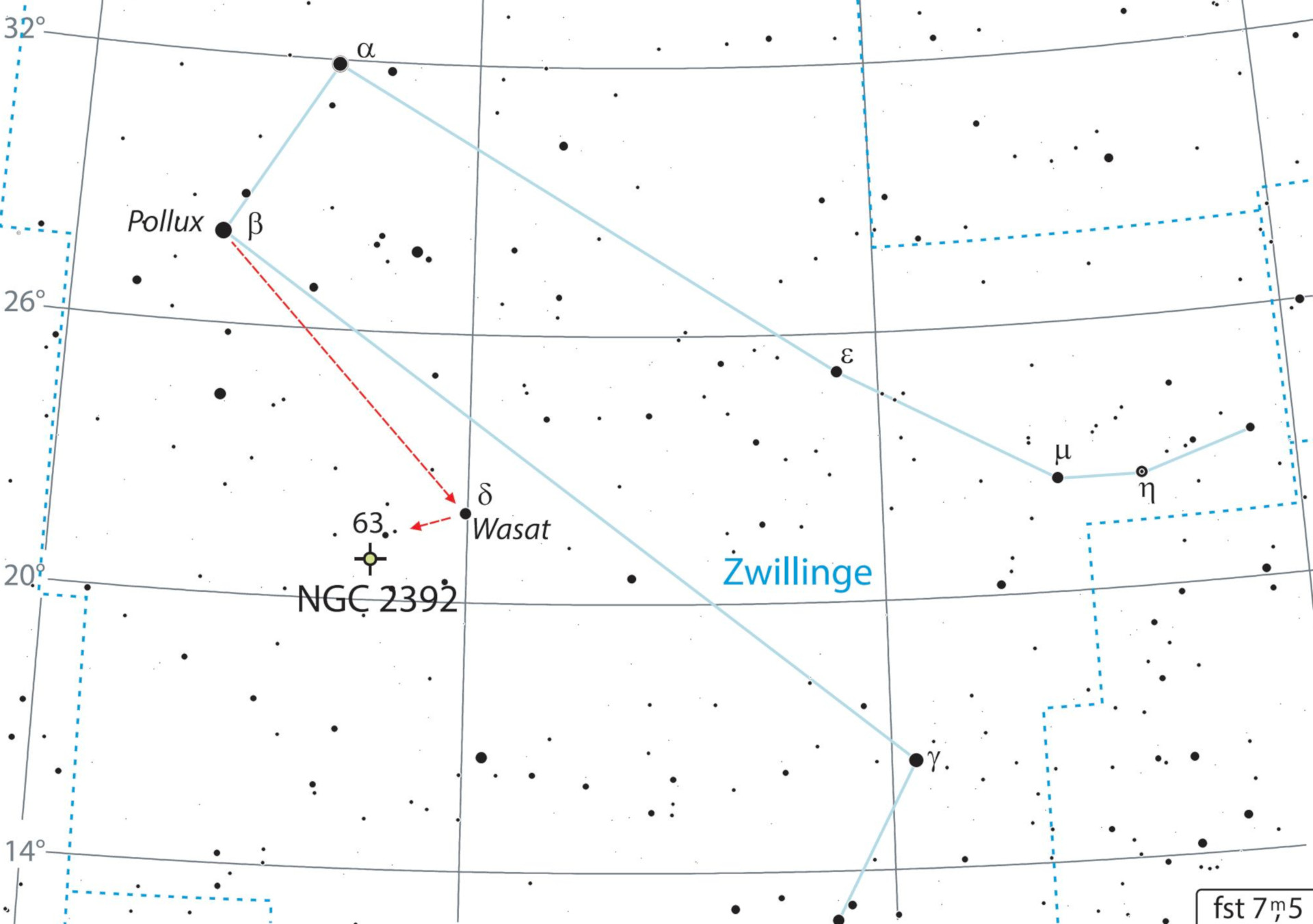 La nébuleuse de l’Esquimau NGC 2392 se trouve dans la zone sud des Gémeaux.