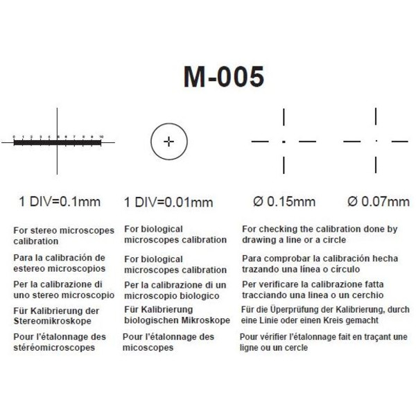 Optika M-005, Lame micrométrique 26x76 mm, avec rang 1 mm, divisé en 0,01 mm