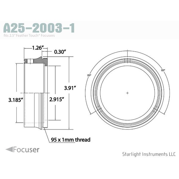 Adapter Starlight Instruments Adaptateur 63,5 mm - Filetage mâle 95x1mm - 22,86 mm L (Ceci est notre collet à couplage teflon pour la série FTF25)