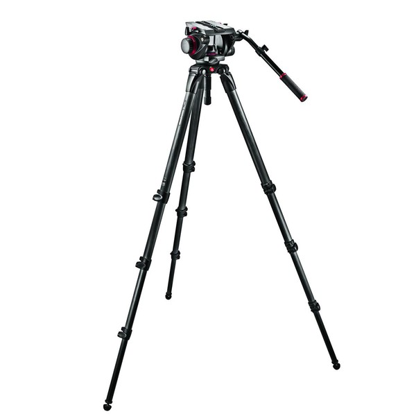 Manfrotto Kit trépied simple tube en aluminium et entretoise centrale 536, avec tête panoramique Pro Fluid Video-Neiger 509HD
