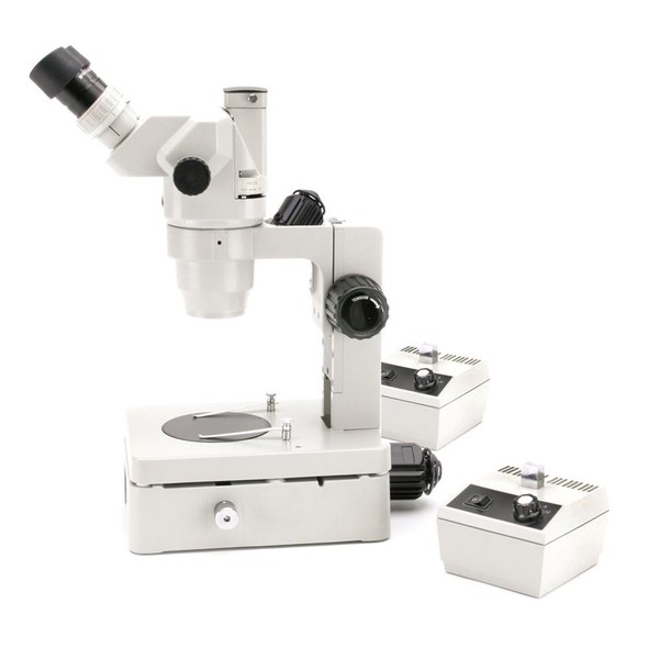 Optika Microscope stéréo zoom trinoculaire  SZR-8, pied éclairé, 2 éclairages