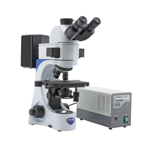 Microscope Optika Mikroskop B-383FL-EUIV, trino, FL-HBO, B&G Filter, N-PLAN, IOS, 40x-1000x, EU, IVD