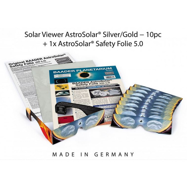 Baader Kit de filtres solaires : 10 paires de lunettes AstroSolar® Silver/Gold et 1 feuille AstroSolar