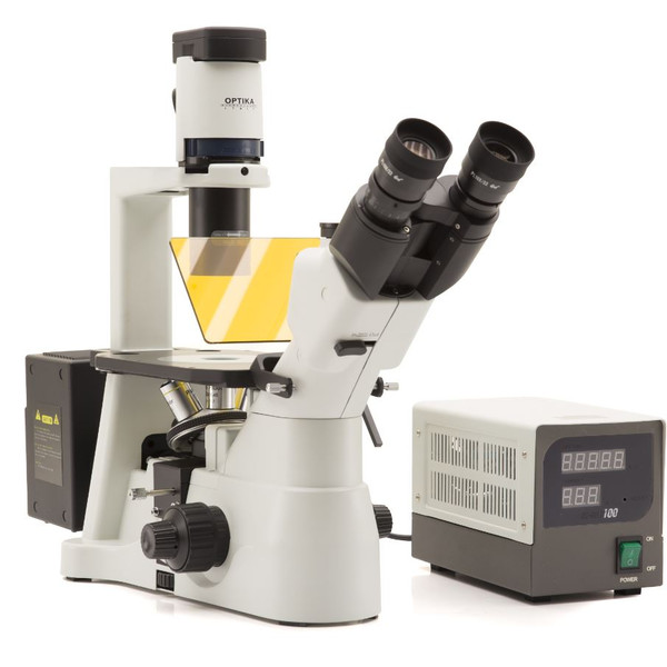 Microscope inversé Optika Mikroskop IM-3F-SW, trino, invers, phase, FL-HBO, B&G Filter, IOS LWD W-PLAN, 40x-400x, CH