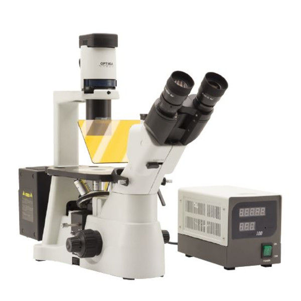 Microscope inversé Optika Mikroskop IM-3FL4-EU, trino, invers, FL-HBO, B&G Filter, IOS LWD U-PLAN F, 100x-400x, EU
