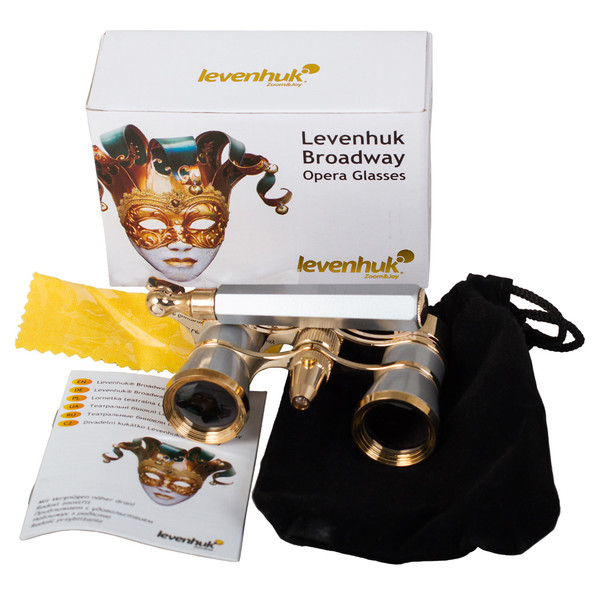 Jumelles de théâtre Levenhuk Broadway 3x25 argent avec lorgnette et lampe LED