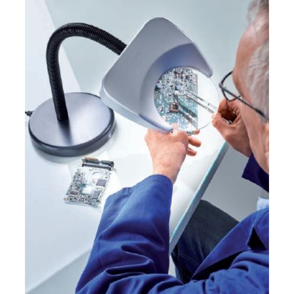 Schweizer Lampe loupe Tech-Line LED PIED DE TABLE 4500K, 2x/Ø120mm, biconvexe, pied de table