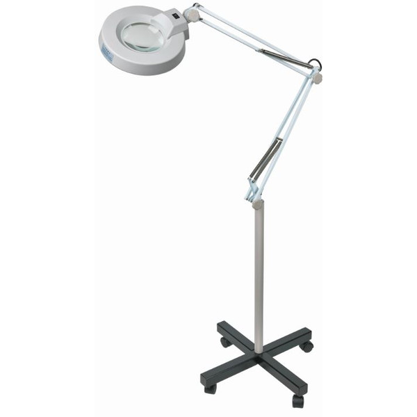 Schweizer Lampe loupe bras ciseaux pied à roulettes, 2x/Ø125mm, biconvexe, 22W