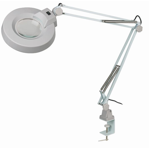 Schweizer Lampe loupe, bras articulé, pince de table, 2x/Ø125mm, biconvexe, 22W