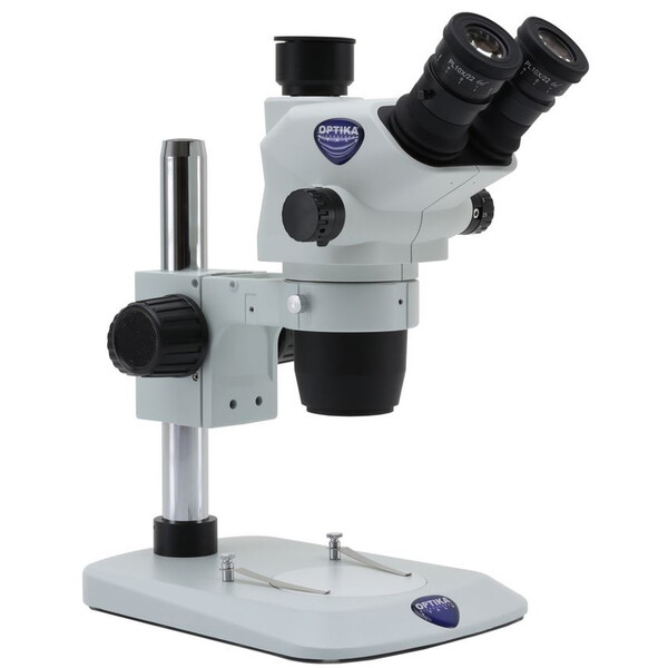 Microscope stéréo zoom Optika SZO-2, trino, 6.7-45x, Statif à colonne, sans éclairage