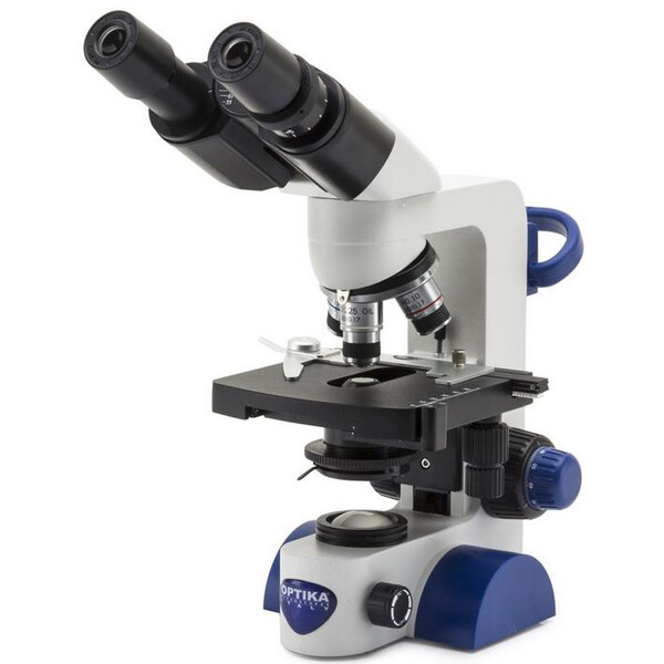 Microscope Optika B-69, bino, 40-1000x, LED, batterie, platine à chariot croisé