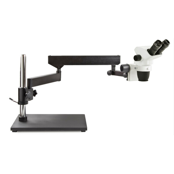 Microscope stéréo zoom Euromex NZ.1702-AP, 6.5-55x, Gelenkarm, Grundplatte, bino