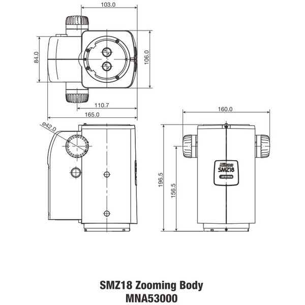 Nikon SMZ18, manual , parallel optics, achromate, Zoom Head, bino, 7.5-135x, click stop, ratio 18:1, 15°