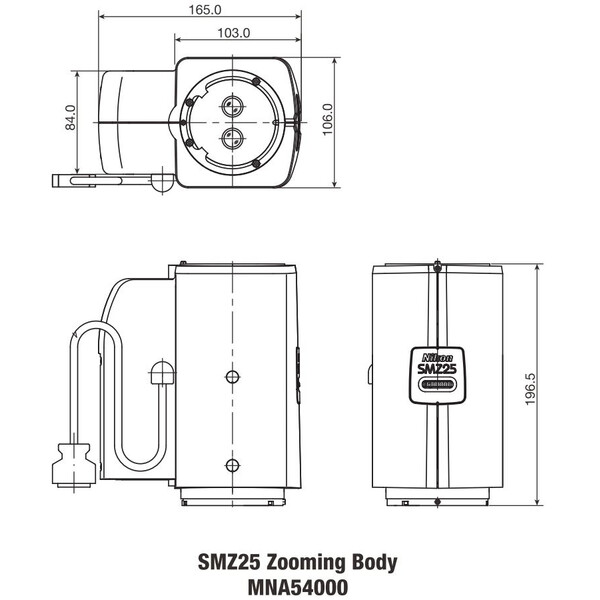 Nikon SMZ25, motorisé, optique parallèle, achromate, tête zoom, bino, 6,3-157,5x, click stop, rapport 25:1, 15°