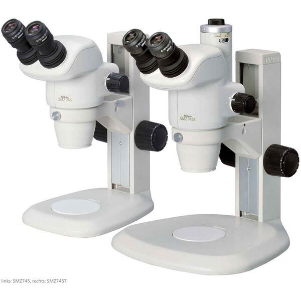 Microscope stéréo zoom Nikon SMZ745, bino, 0,67x-5x,45°, FN22, W.D.115mm, statif à un bras