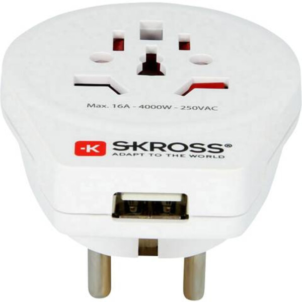 Alimentation électrique Skross Reiseadapter World to Europe mit USB