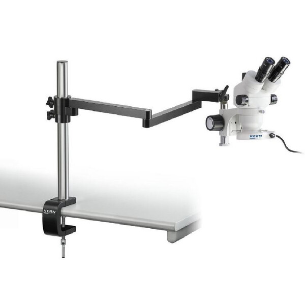 Microscope stéréo zoom Kern OZM 952, bino, 7-45x , HSWF 10x23 mm,  Trépied, Bras articulé, Pince de table, Lampes annulaires LED 4,5W