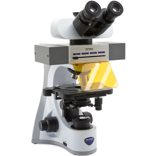 Microscope Optika B-510LD4-SA, fluorescence LED, trino, 1000x, Semi-Apo Plan IOS, 4 emplacements pour jeux de filtres vides