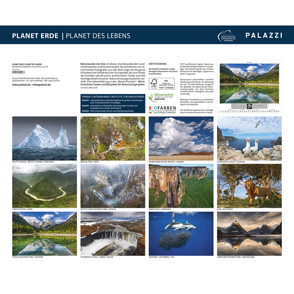 Calendrier Palazzi Verlag Planet Earth 2021