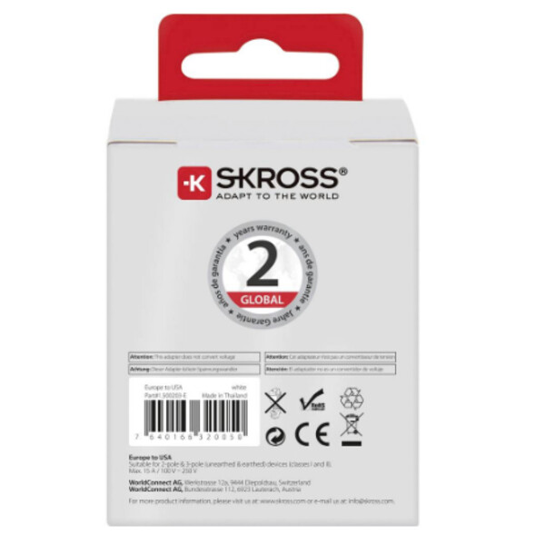 Alimentation électrique Skross Adaptateur de voyage Europe vers USA