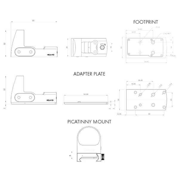 Lunette de tir Kahles Leuchtpunktvisier HELIA RD Adapter Plate, 2 MOA Dot