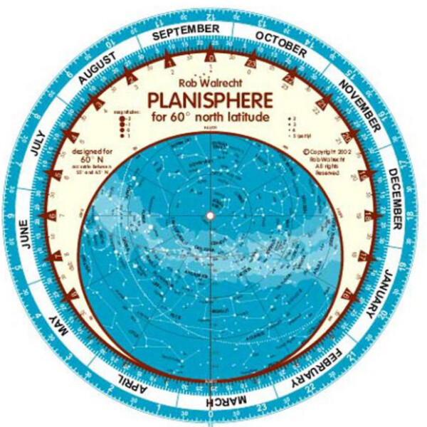 Carte du ciel Rob Walrecht Planisphere 60°N 25cm