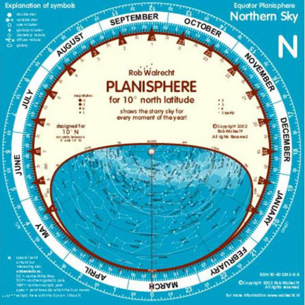 Carte du ciel Rob Walrecht Planisphère 0° équateur 25 cm
