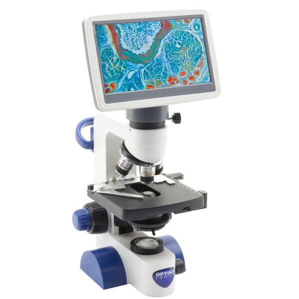 Microscope Optika B-62V, Écran, 7 pouces, DIN, achro, 40-400x, LED, 1W, Platine à chariot croisé, Condenseur d'Abbe