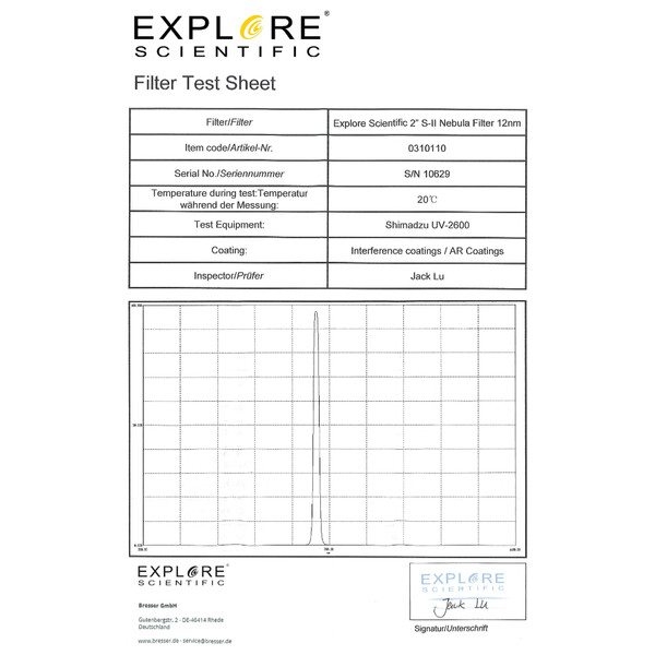 Filtre Explore Scientific SII 12nm 2"