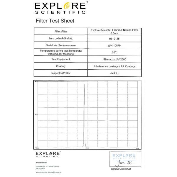 Filtre Explore Scientific SII 6,5nm 1,25"