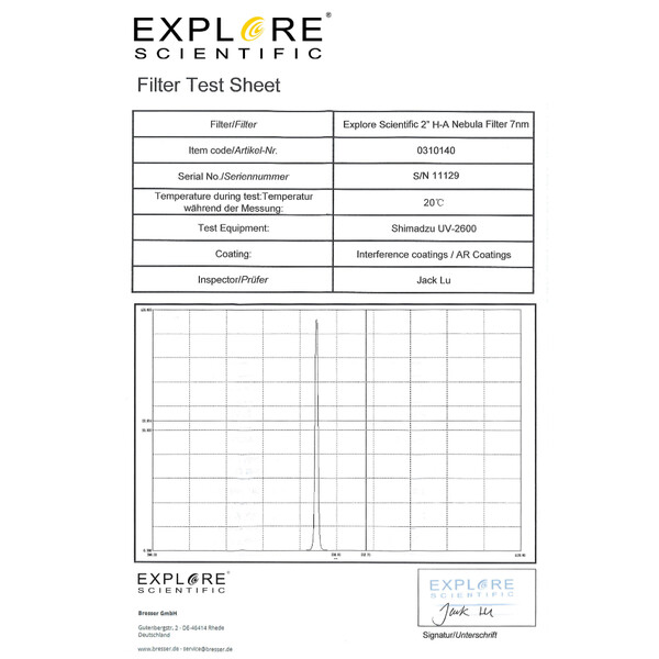 Filtre Explore Scientific H-alpha 7nm 2"