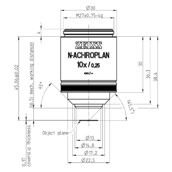 Objectif ZEISS Objektiv N-Achroplan 10x/0,25 M27