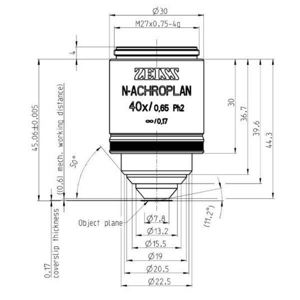 Objectif ZEISS Objektiv N-Achroplan 40x/0,65 Ph2 M27