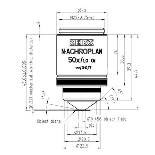 Objectif ZEISS Objektiv N-Achroplan 50x/1,0 Oil M27