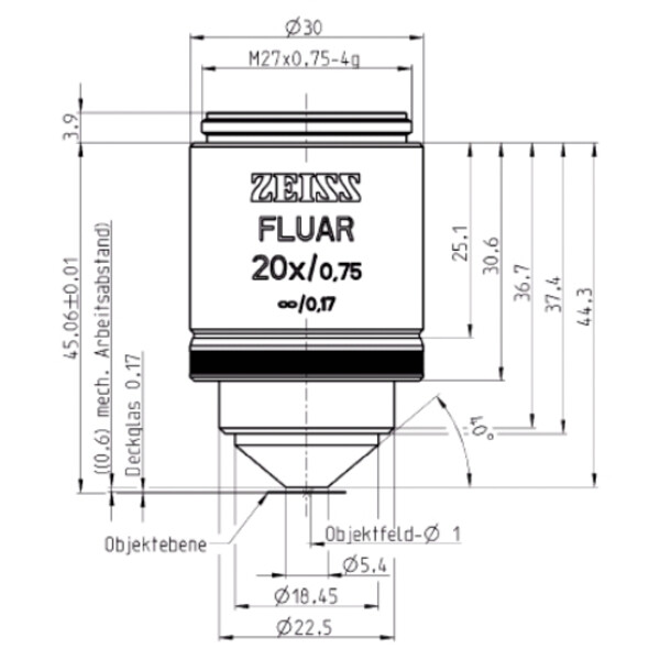 Objectif ZEISS Objektiv Fluar 20x/0,75, incl. 100 coverglasses, wd=0,60mm