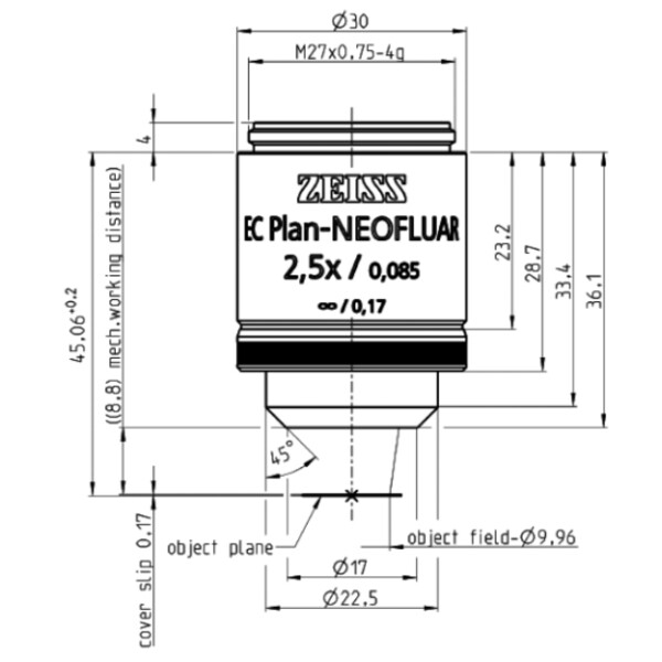 Objectif ZEISS Objektiv EC Plan-Neofluar, 2,5x/0,085 wd=8,8mm