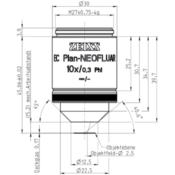 ZEISS Objectifs EC Plan-Neofluar, Ph1, 10x/0,3 wd=5,2mm
