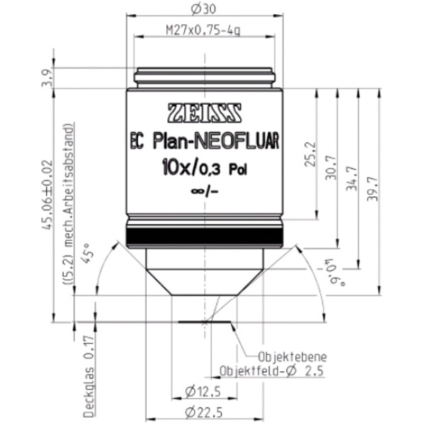 ZEISS Objectif EC Plan-Neofluar, POL, 10x/0,3 Pol wd=5,2mm