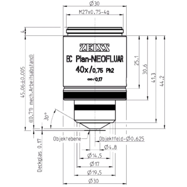 ZEISS Objectifs EC Plan-Neofluar, Ph2, 40x/0,75, wd=0,71