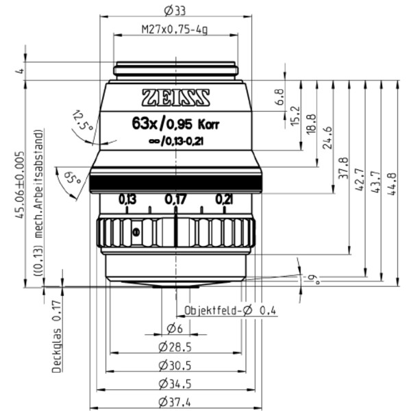 ZEISS Objektiv EC Plan-Neofluar, 63x/0,95 Korr wd=0,12