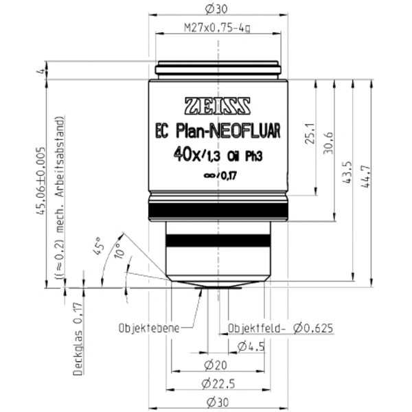 Objectif ZEISS Objektiv EC Plan-Neofluar, Ph3, 40x/1,30 Oil  wd=0,21mm