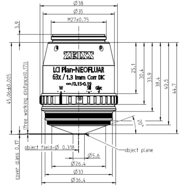 Objectif ZEISS Objektiv LCI Plan-Neofluar 63x/1,3 Imm Korr DIC wd=0,17mm