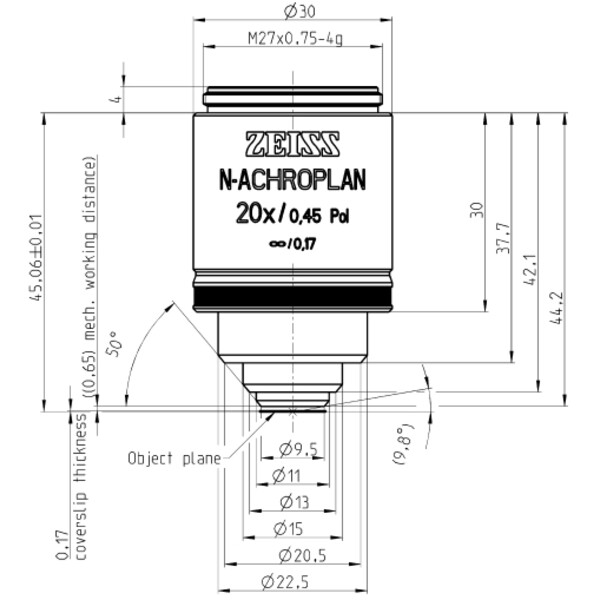 Objectif ZEISS Objektiv N-Achroplan 20x/0,45 Pol wd=0,63mm