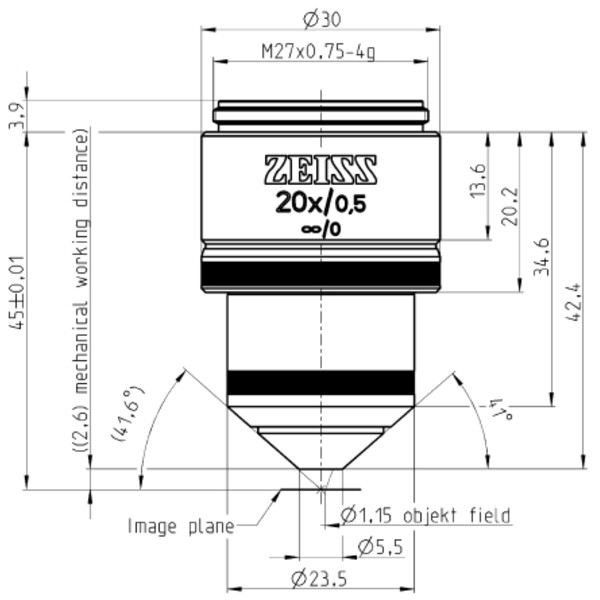 Objectif ZEISS Objektiv W N-Achroplan 20x/0,5 wd=2,6mm