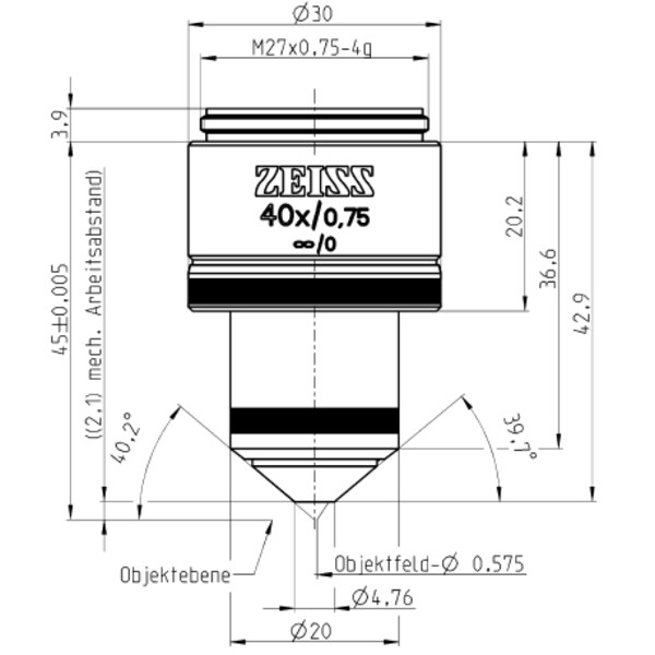 Objectif ZEISS Objektiv W N-Achroplan 40x/0,75 wd=2,1mm